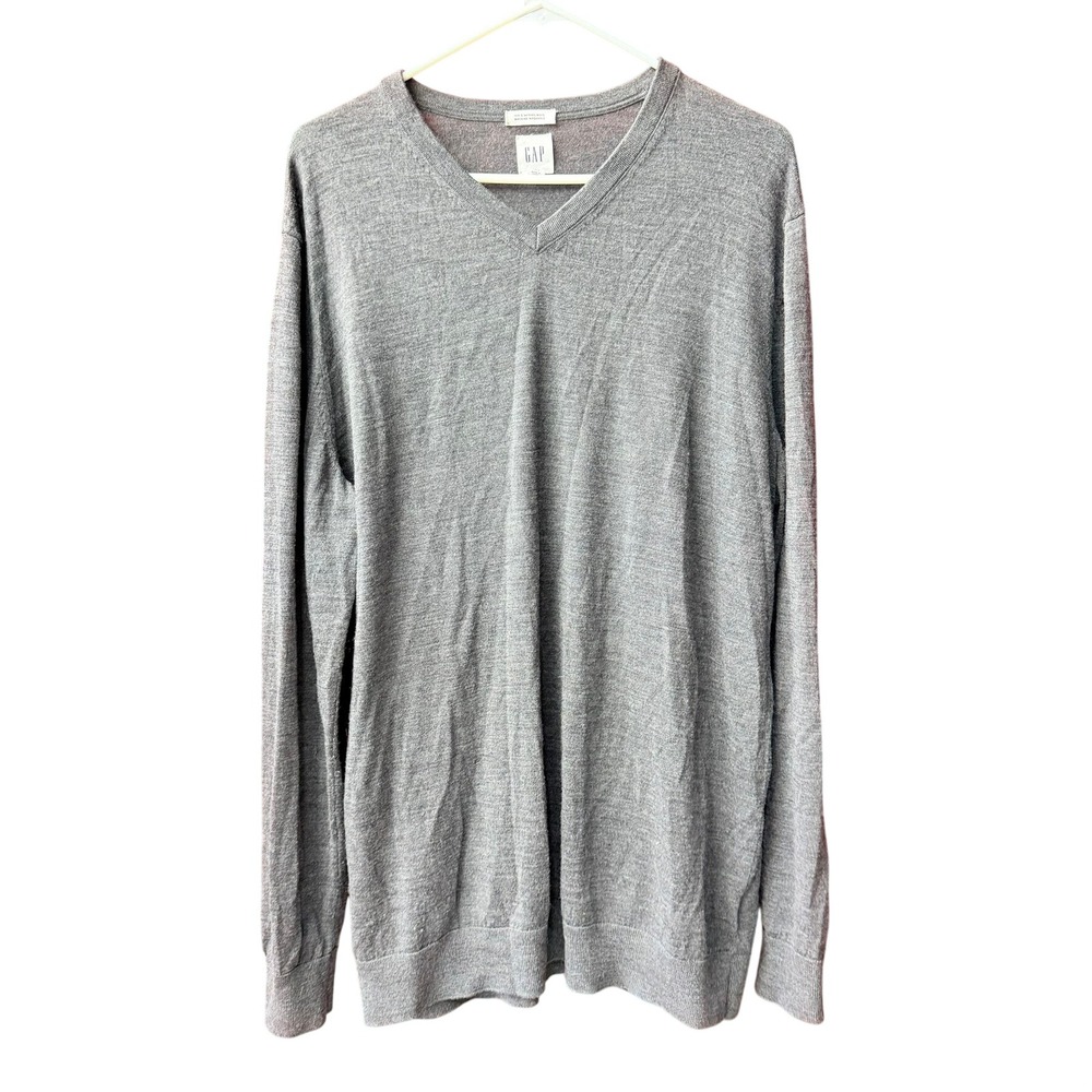 GAP Merino Wool Sweater Mens XL Tall Dark Charcoal Grey V-Neck 474783-03